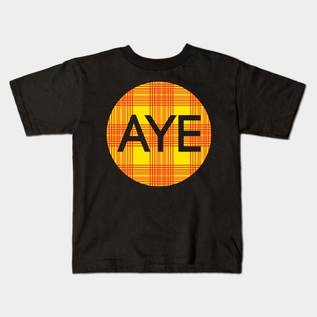 AYE, Scottish Independence Lion Rampant Coloured Tartan Circle Kids T-Shirt by MacPean